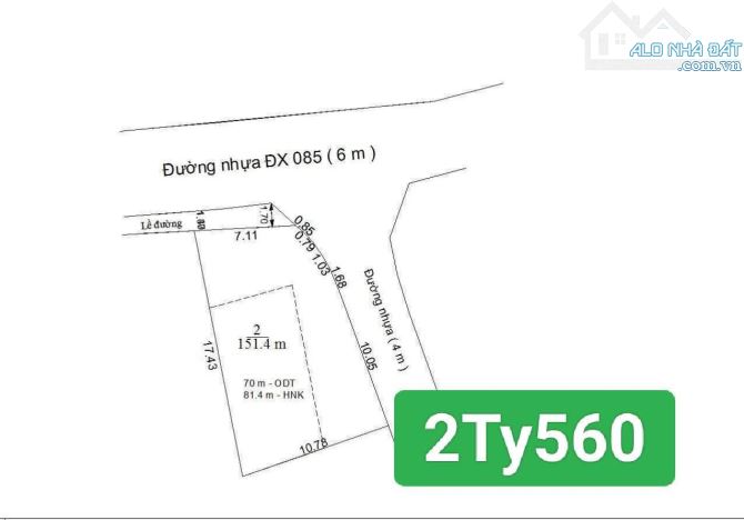 Bán Đất Góc 2 Mặt Tiền – Hiệp An  Lô góc DX085 7 x 17,4m, nở hậu 10,7m = 151m² - 1