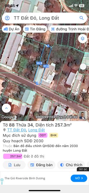 🌈🌈 HƠN 200M2 ĐẤT TRUNG TÂM XÃ ĐẤT ĐỎ - TP.HCM  ✅ DT 257m2 ( 7m x 37m ); sẵn 71 thổ cư - 2