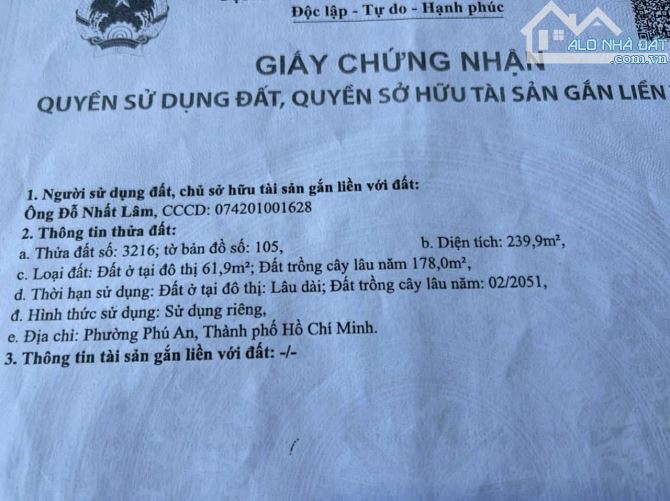 Đất Hiếm – P. Hiệp An  5 x 49m = 239,9m²   Thổ cư: 61,9m² - 2