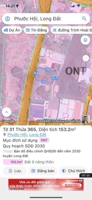 Bán Đất Mặt Tiền Đường Nhựa Phước Hội -Xã Phước Hải-TP HCM. Cách Đường Võ Th - 3