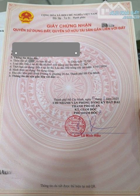 Bán đất sát trung tâm hành chính Dĩ An chỉ 2ty700 p.An Bình Tp.Dĩ An chỉ 2ty700 TL M7651 - 6