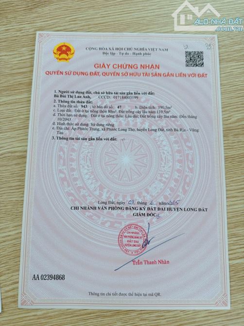 Bán nhanh 2 lô đối diện cổng kcn Đất Đỏ - xã Đất Đỏ. BRVT khu dân cư . 👉 Diện tích 190m²/ - 7