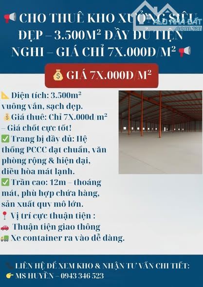 📢 CHO THUÊ KHO XƯỞNG SIÊU ĐẸP – 3.500M² – ĐẦY ĐỦ TIỆN NGHI - THANH TRÌ – GIÁ CHỈ 7X.000Đ/
