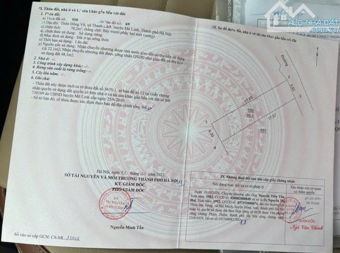 Bán 70m thôn Đồng Vỡ, Thanh Lâm, Mê Linh, HN. Cách KCN Quang Minh 1km, 3 mặt thoáng