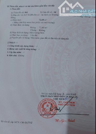 Lô đất KQH Trường Xuân - Xuân Trường _ Đà Lạt.  + DT: 73m. Sổ riêng  + Đường Ô Tô   + GIÁ