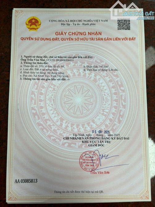 Hàng thơm, 143m2 đất thổ cư gần KCN An Nhựt tân, 290tr - 1