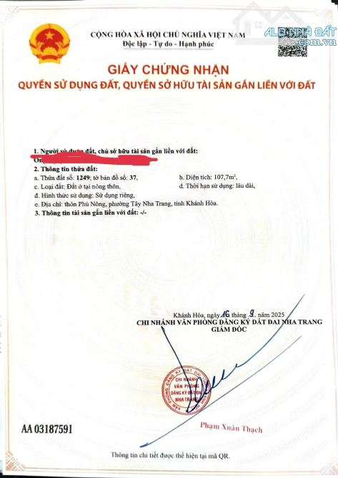 BÁN ĐẤT TẶNG DÃY TRỌ NGAY SÁT KHU ĐÔ THỊ VĨNH ĐIỀM TRUNG NHA TRANG, KHÁNH HÒA. - 1