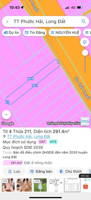 MẶT TIỀN TÔN THẤT THUYẾT - THỊ TRẤN PHƯỚC HẢI - LONG ĐẤT- BRVT 🌈🌈 Ra gấp 6x50m - 291m2 - 1