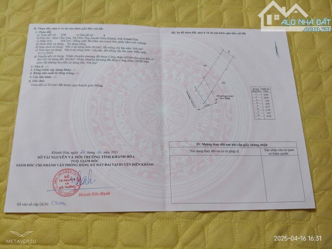 BÁN LÔ ĐẤT MẶT TỈNH LỘ 2 XÃ DIÊN THỌ CHIỀU NGANG 9M , GIÁ 7,6 TRIỆU /m - 3