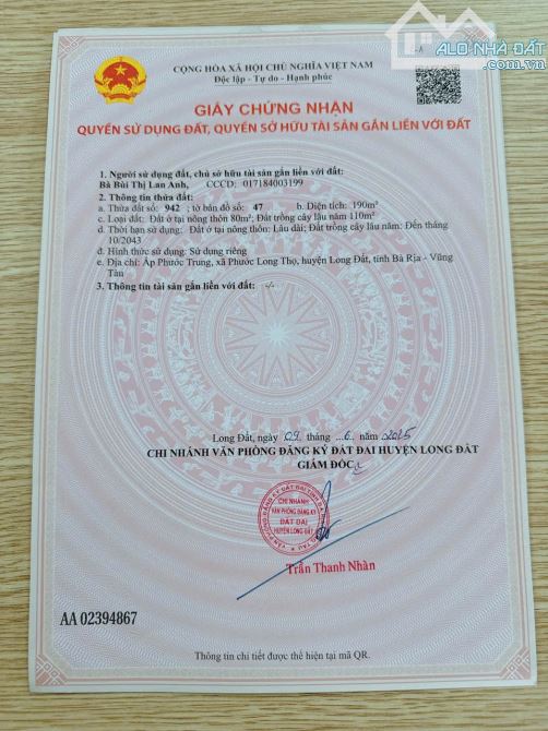 Bán nhanh 2 lô đối diện cổng kcn Đất Đỏ - xã Đất Đỏ. BRVT khu dân cư . 👉 Diện tích 190m²/ - 8