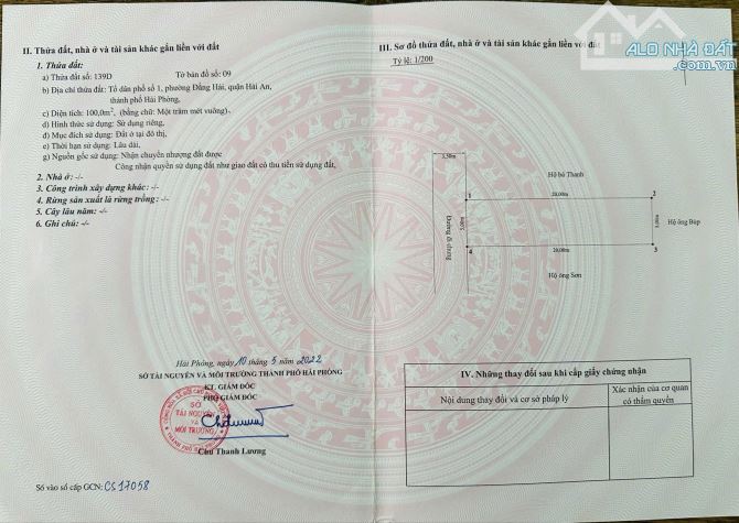 Bán lô đất DT 100 M mặt ngõ  Đằng Hải Hải An