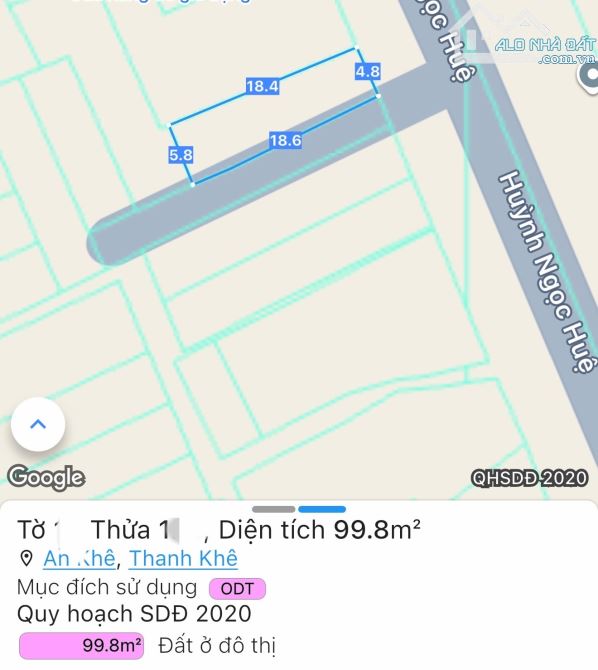 Bán đất MT đường 10m5 Huỳnh Ngọc Huệ, lô góc MT kẹp kiệt, vị trí kinh doanh