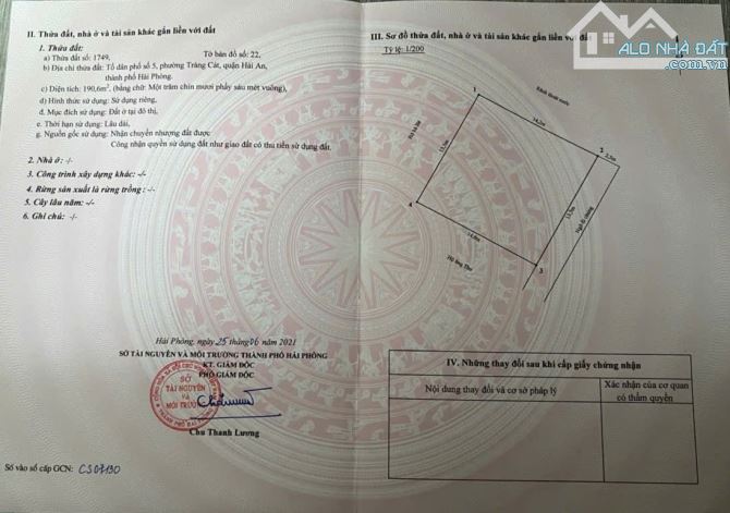 Bán siêu phẩm phân lô tách thửa tại Tràng Cát dt 190,6m2 mặt ngõ rộng 2,5m thẳng tắp.