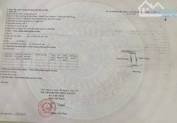 Bán lô đất 66,5m sau Đấu Giá Bái Trong Hoa Động, Thủy Nguyên, Hải Phòng giá chỉ  2 tỷ 3xx