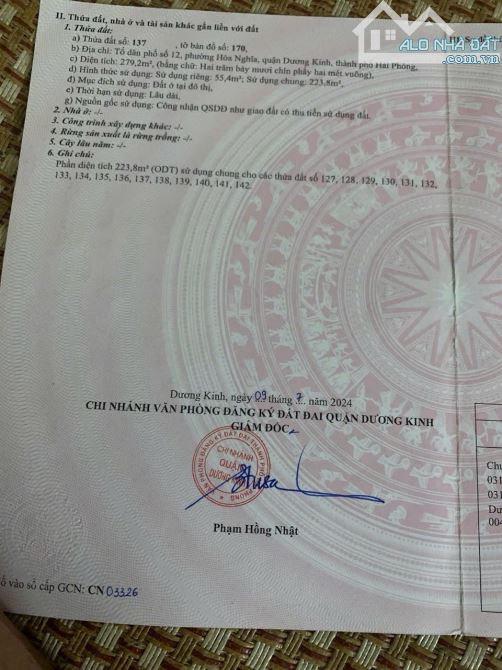 Bán lô đất đẹp ngõ 5m khu Hoà Nghĩa, Dương Kinh. Dt 56m2, mt 4,5m - 1