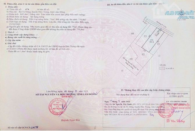 Bán đất thổ cư 17m x 50m,xã Tà Năng,Đức Trọng,Lâm Đồng chỉ 1.2 tỷ TL - 1