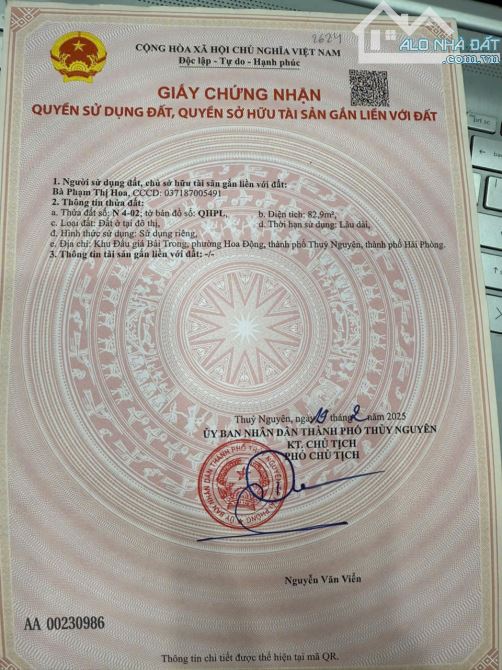 Bán lô đất Đấu giá Bái Trong phường Thuỷ Nguyên- Hoa Động cũ - 2