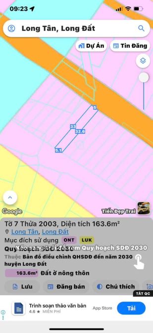 Bán 163m2(5*33) Xã Long Tân - TT Đất Đỏ.giá 850tr rất hợp đầu tư -Các khu vực như Hồ Đá Bạ - 4