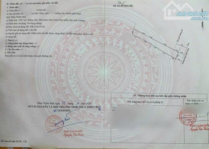 BÁN ĐẤT MẶT TIỀN PHAN BỘI CHÂU – TRƯỜNG AN, TP HUẾ - Chỉ 6,9 tỷ/195m2-  có thương lượng - 4