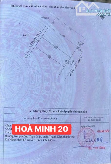 BÁN NHÀ 2 TẦNG ĐƯỜNG HOÀ MINH 20 P.HOÀ MINH-LIÊN CHIỂU