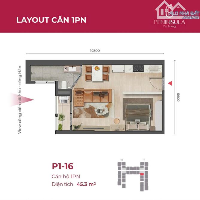 CHÍNH CHỦ BÁN CĂN 1PN TẦNG CAO, GIÁ TỐT VIEW SÔNG HÀN-SỞ HỮU LÂU DÀI