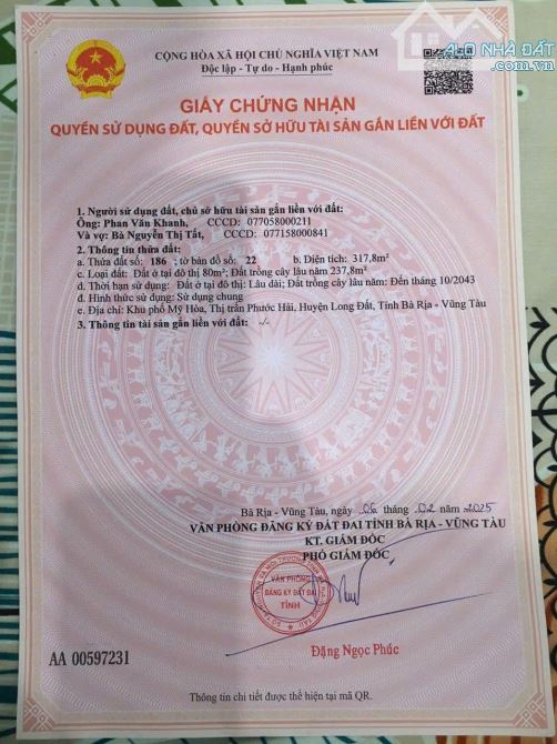BÁN ĐẤT XÃ PHƯỚC HẢI -BRVT.CÁCH TL44B 150M, ĐI BIỂN 4KM DÂN CƯ ĐÔNG