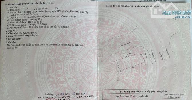 Bán lô đất 2 mặt tiền đường 26m khu đô thị FPT