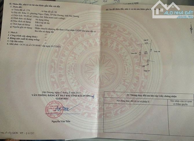 Bán lô đất ngõ lê viết hưng phường ngọc châu hải dương