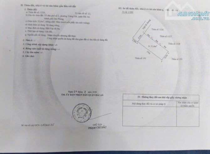 Bán đất sau một lô mặt đường nhựa ngõ 62 Cát Khê, Tràng Cát 52m2 giá 1.3 tỷ