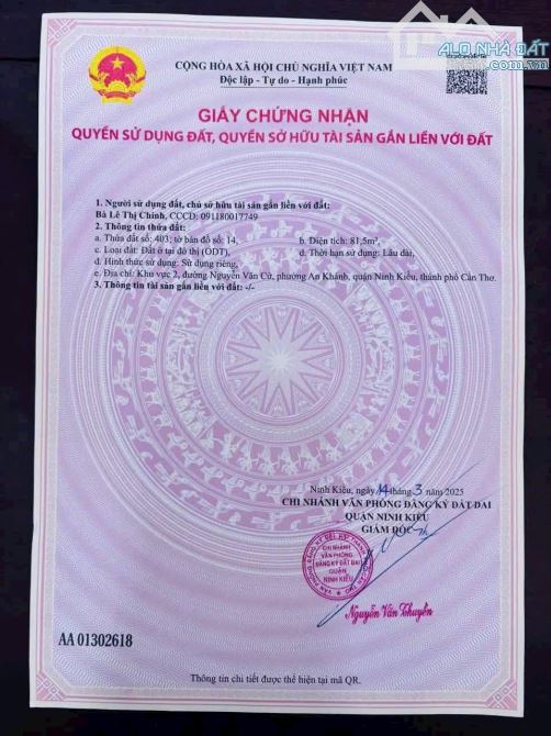 Bán nền MT hẻm lò mỗ ( kế hoa viên thành đạt ) . DT 89m2