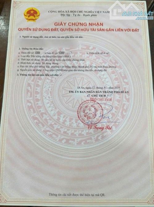 Bán đất cách đường Nguyễn Trung Trực 20m p.Tân Đông Hiệp Tp.Dĩ An chỉ 3ty550 TL M7668 - 5