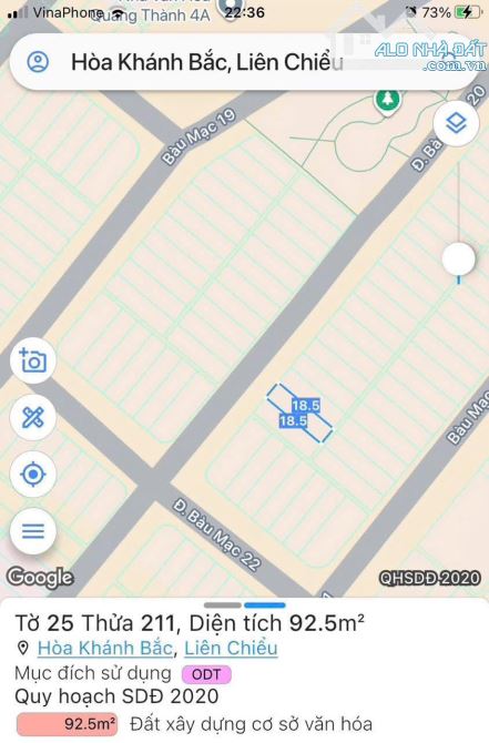 🏩 Bán đất biển mt Bàu Mạc 20, Liên Chiểu, 92.5m2, 4.x tỷ tl