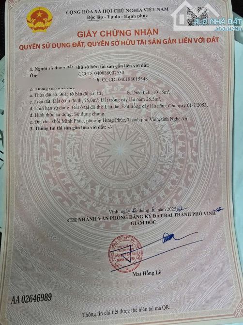 🔥BÁN LÔ ĐẤT HƯNG PHÚC, PHƯỜNG TRƯỜNG VINH 104,5m2 TÂY NAM - 1