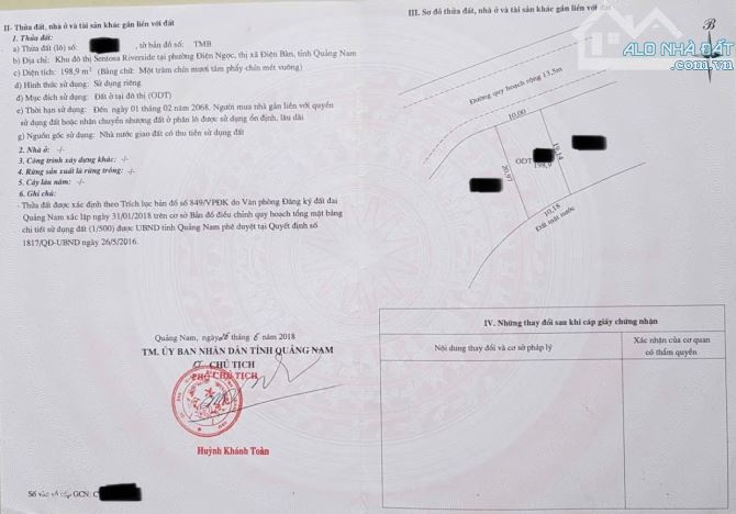 ĐẤT KHU ĐÔ THỊ SENTOSA RIVERSIDE - ĐƯỜNG 13M5 -  – ĐIỆN NGỌC - DŨNG SĨ ĐIỆN NGỌC