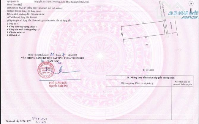 Bán đất đường Nguyễn Lộ Trạch Thông ra đường Hoàng Lanh - Xuân phú