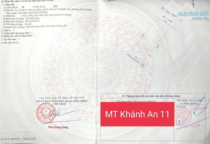 BÁN ĐẤT BIỆT THỰ MT ĐƯỜNG 7,5M KHÁNH AN 11, KHU 532, HOÀ KHÁNH, TP ĐÀ NẴNG.