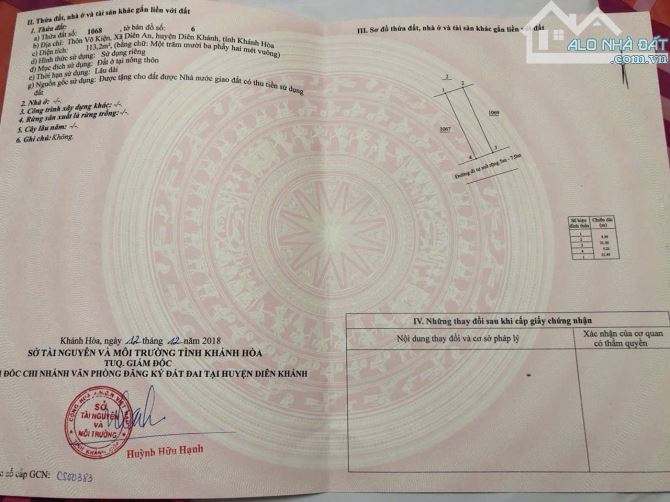 Bán đất Hẻm Quốc Lộ 1A Thôn Võ Kiện - Diên An Diên Khánh Khánh Hoà - 1