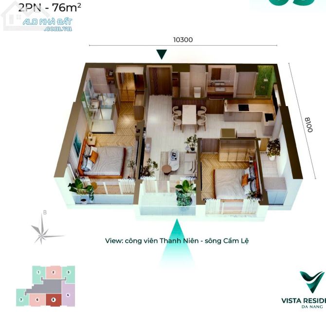 CHÍNH CHỦ BÁN CHCC 2PN VISTA - HẢI CHÂU, ĐÀ NẴNG - VIEW ĐẠI HỌC KIẾN TRÚC – FULL NỘI THẤT, - 8