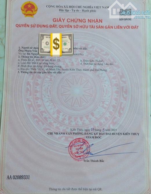Bán lô đất 76,2m2 đường trục thôn Vũ Vị Minh Tân Kiến Thuy giá chỉ 1,68 tỷ - 3