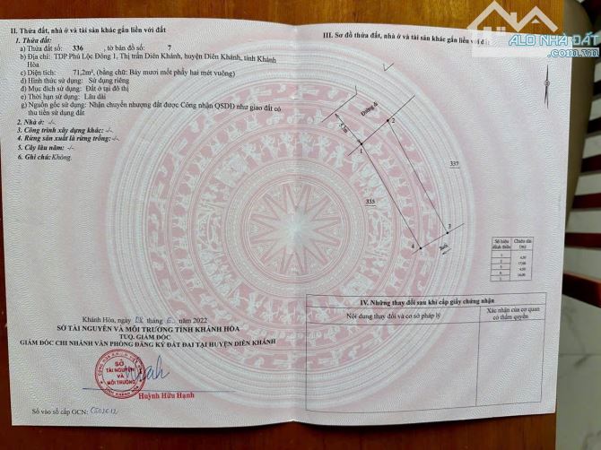 Bán lô đất mặt tiền đường Kim Đồng - Thị Trấn Diên Khánh -1tỷ150tr - 4