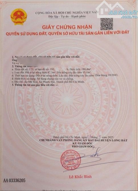🍀Long Mỹ Xã Phước Hải tp HCM 🔺DT: 180m2  (11x16m) sẵn 80tc Đường nhựa tim vàng.  Khu dân - 6