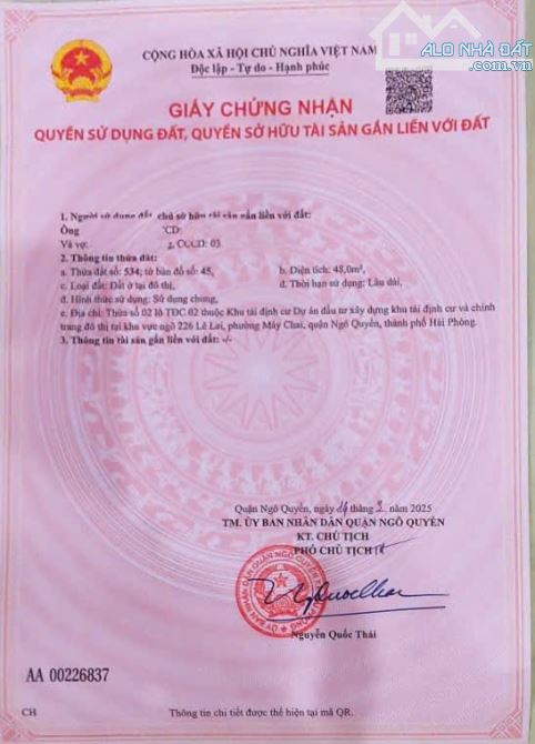 💥Bán Lô 48m2 tuyến 1 TĐC 226 Lê Lai, Ngô Quyền  - Vị trí tuyến 1 đường thông 13,5m (cả vỉ - 8