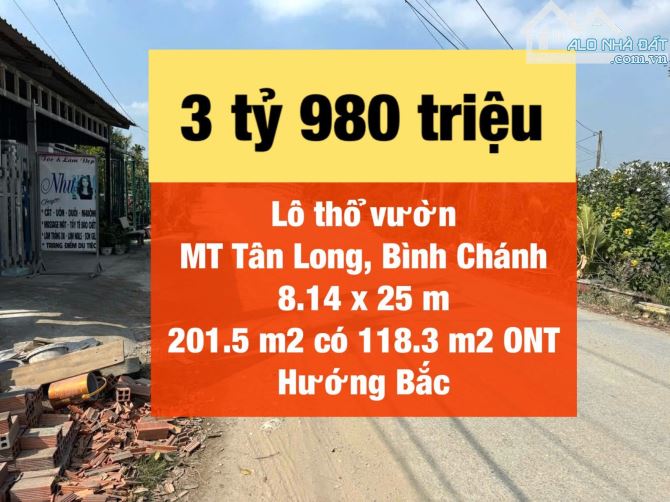 Đất 214m2 odt mặt tiền Tân long vành đai 3 Tân nhựt