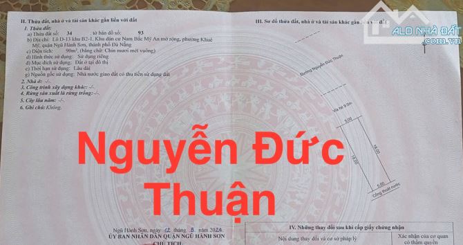90m2/10 tỷ.Đất Nguyễn Đức Thuận,Sát Quận Ngũ Hành Sơn,BV 600 Giường.