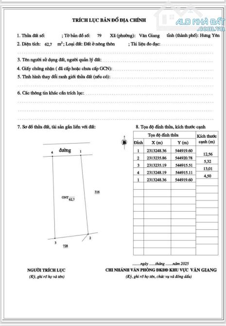 BÁN ĐẤT LIÊN NGHĨA VĂN GIANG HƯNG YÊN 62M2 GIÁ 42TR/M2