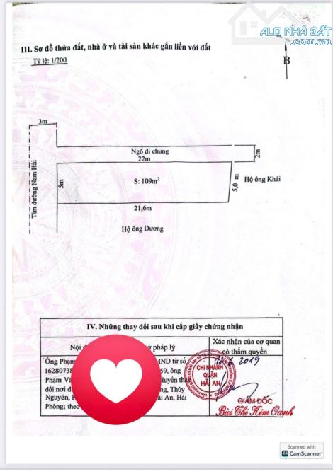CẦN CHUYỀN NHƯỢNG LÔ ĐẤT MẶT ĐƯỜNG NAM HẢI HẢI AN HẢI PHÒNG . Diện tích 109m