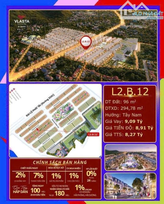 Bán căn shophouse 96m2 , quỹ thưởng - giá rẻ nhất dự án Vlasta Thuỷ Nguyên