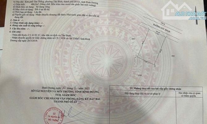 Cần bán lô đất sổ riêng đường N22 khu dân cư biconsi tân bình TP dĩ an hcm