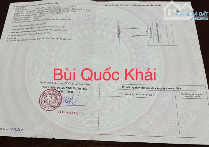 Bùi quốc khái 10,5 m Tân trà ngũ hành sơn đà nẵng chính chủ