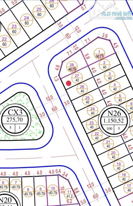 Bán đất tái định cư 9,2 ha Thành Tô view công viên - DT 40m - Mt 4m giá 91 triệu/m - 1